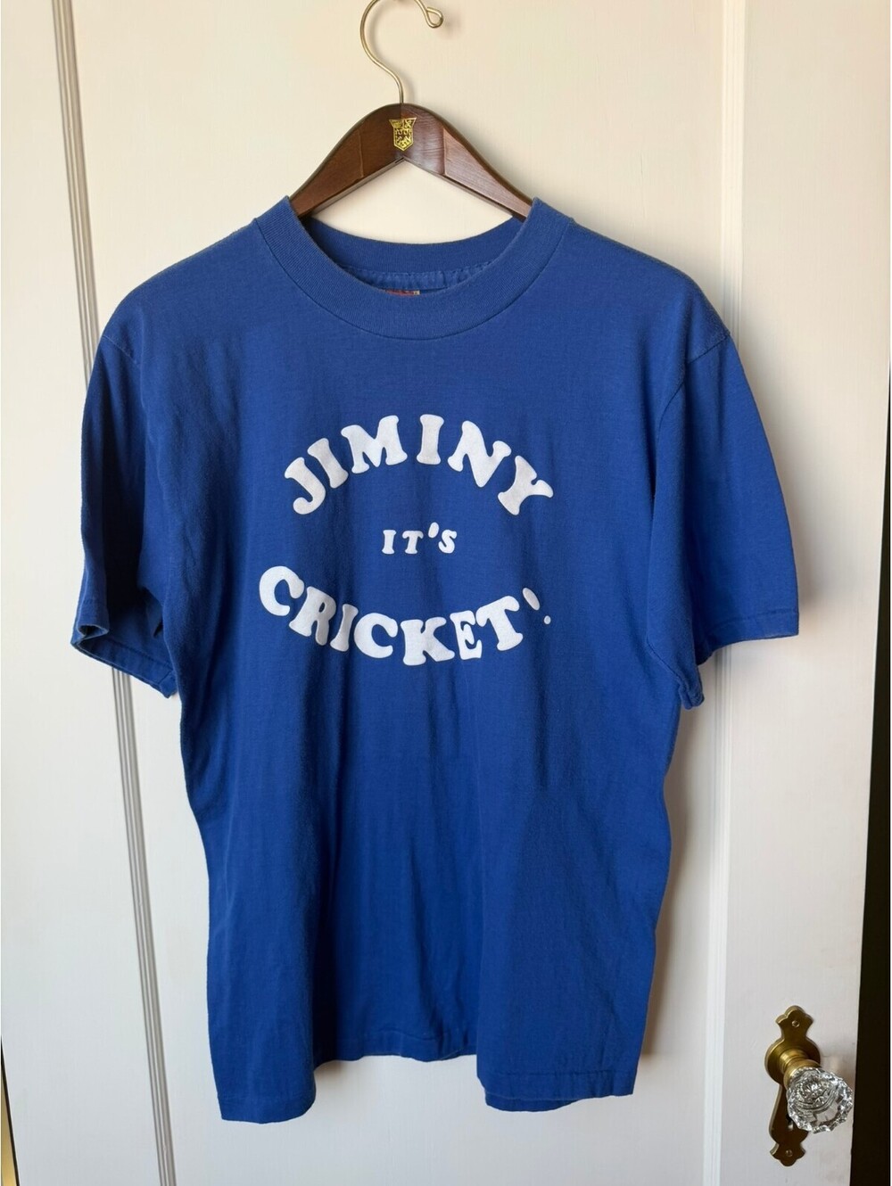 Vintage 80s Jiminy It’s Cricket T Shirt Single Stitch USA Made Blue XL